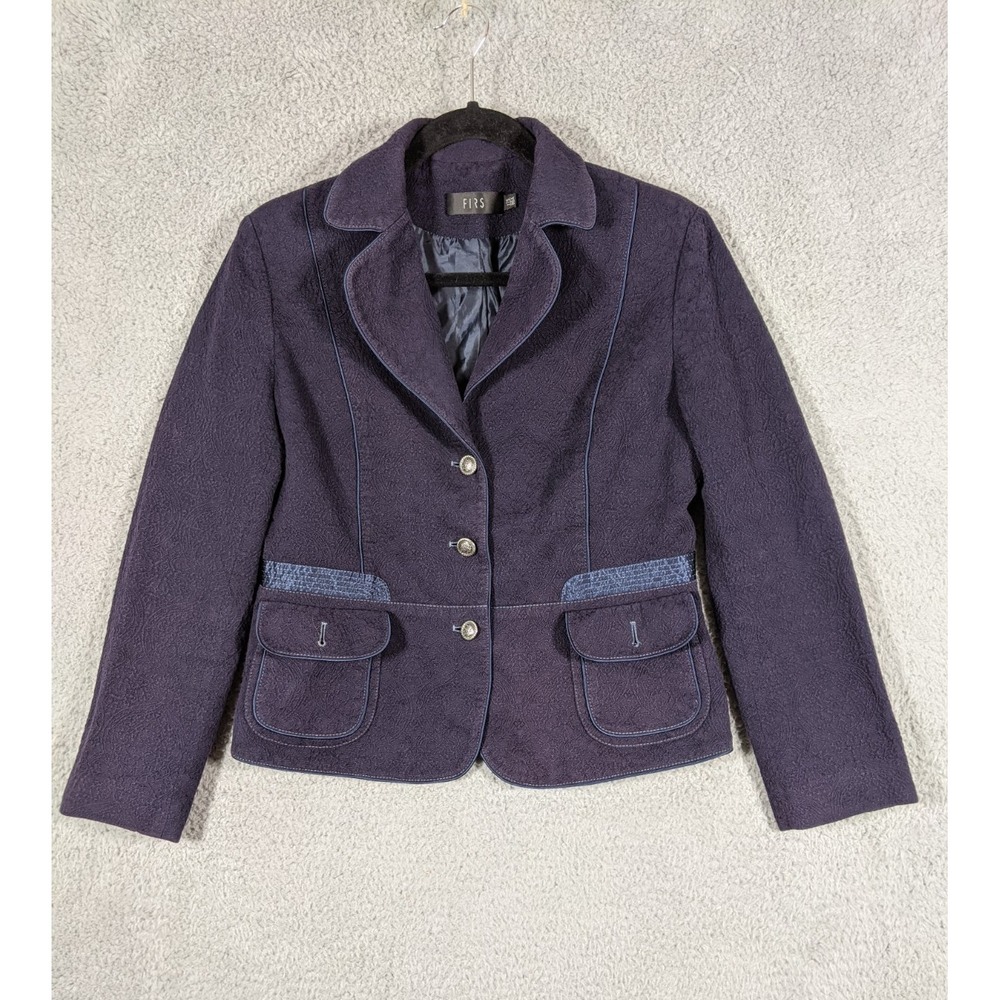 FIRS Blazer Jacket Womens M Purple Textured Button Front Office Preppy Academia